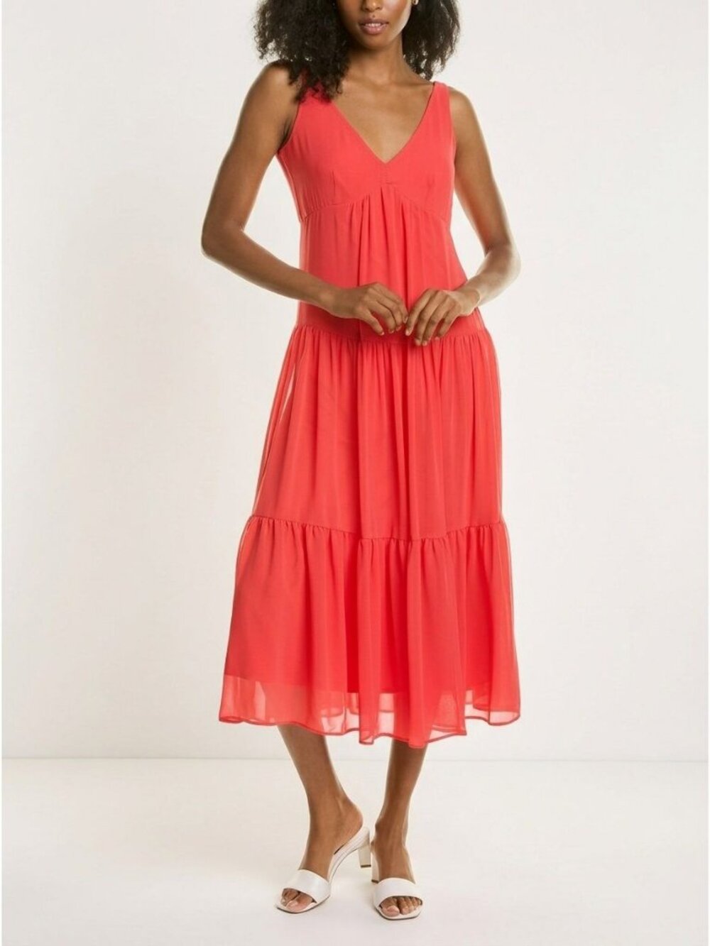 Taylor Tiered Maxi Dress Coral Pink Flowy 14 NEW